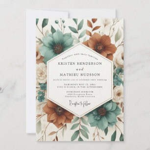 Teal Autumnal Botanical Bloom Wedding Invitation