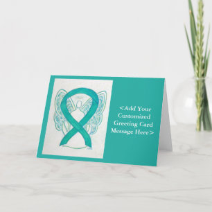 Teal Awareness Ribbon Angel Art Customized Cards
