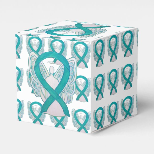 Teal Awareness Ribbon Angel Party Favour Boxes (Front Side)
