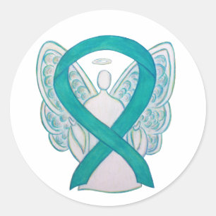 Teal Awareness Ribbon Custom Angel Sticker Decals