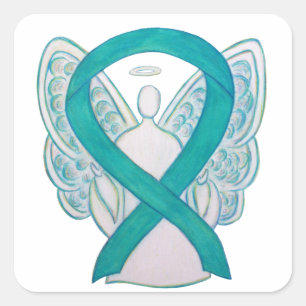 Teal Awareness Ribbon Custom Angel Sticker Decals
