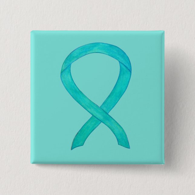 Teal Awareness Ribbon Custom Art Lapel Pin (Front)