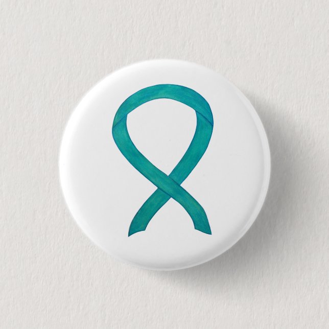 Teal Awareness Ribbon Custom Art Lapel Pin (Front)
