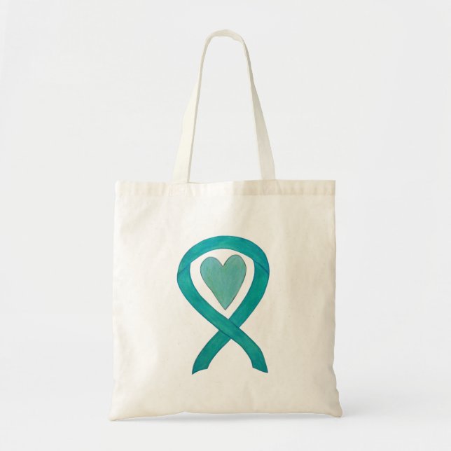 Teal Awareness Ribbon Custom Art Tote Bag (Front)