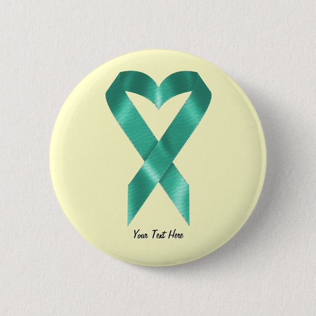 Teal Awareness Ribbon (customizable) 2 Inch Round Button (Front)