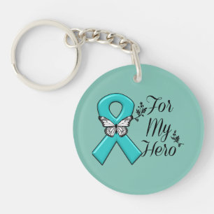 Teal Awareness Ribbon For My Hero Keychain