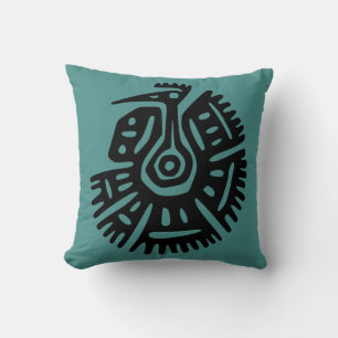 Teal Aztec Pillow With Vulture Motif