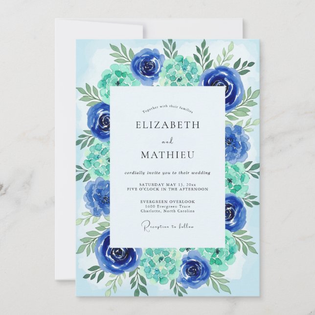Teal Azure Painterly Coastal Wedding Invitation (Front)