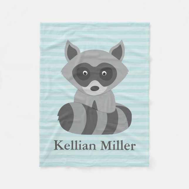 Teal Baby Raccoon Fleece Blanket (Front)