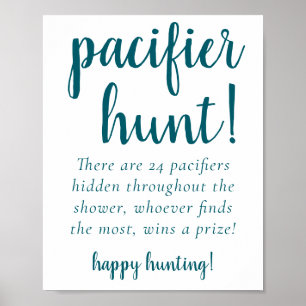 Teal Baby Shower   Aqua Pacifier Hunt Party Sign