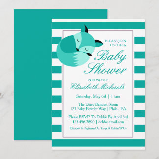 Teal Baby Shower Fox Invitation