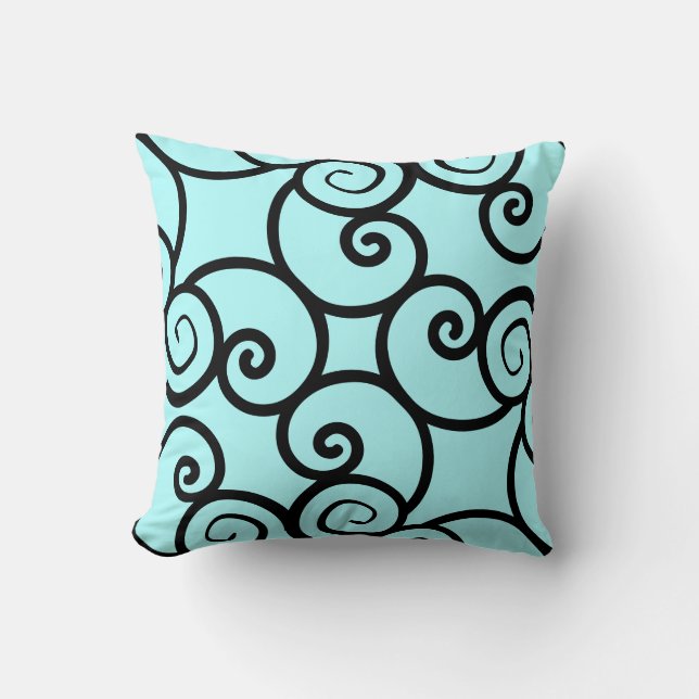 teal background and black abstract pattern pillow (Front)
