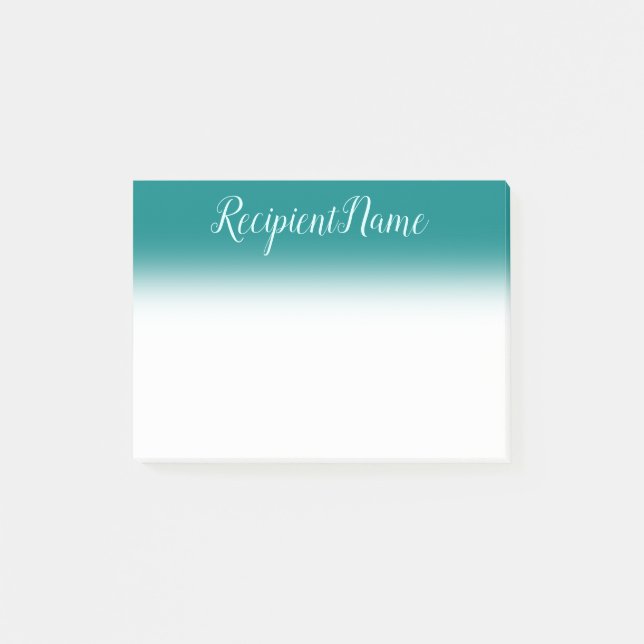 Teal Background and Light Cyan Script Style Name Post-it Notes (Front)