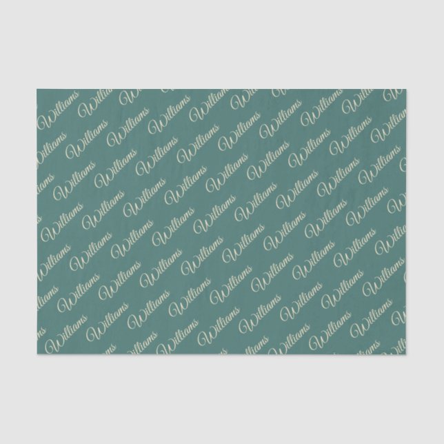 Teal background with cream text tissue paper (Front)