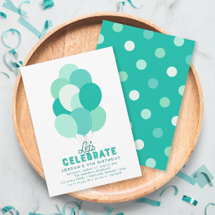 Teal Balloons Any Age Birthday Party Invitation