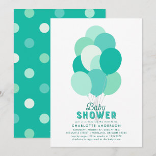 Teal Balloons Baby Shower Invitation