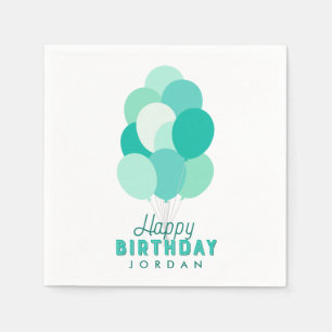 Teal Balloons Happy Birthday Napkin