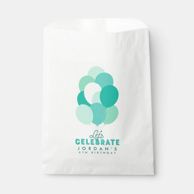 Teal Balloons Let's Celebrate Any Age Birthday Favour Bag (Front)