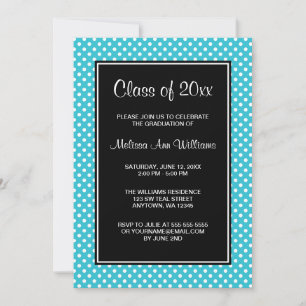 Teal Band Black Polka Dots Graduation Announcement