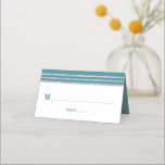 Teal Bar Mitzvah Silver Tallit Script Modern Bold Place Card<br><div class="desc">No Bar Mitzvah party is complete without personalized place cards. Let your favourite Bar Mitzvah be proud, rejoice and celebrate his milestone at his perfectly coordinated party. Bold, dusty teal blue green typography and a dusty teal blue green and silver glitter striped tallit inspired graphic overlay a simple, white background....</div>