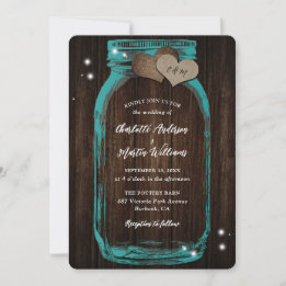 Teal Barn Wood Mason Jar Wedding Invitation