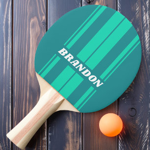 Teal Beach Breeze Board Stripes with Name Ping Pong Paddle