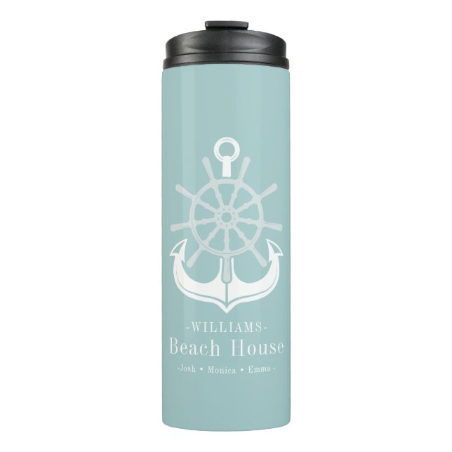 Teal Beach House Family Name Anchor Thermal Tumbler (Front)