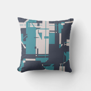 Teal Beige Charcoal Geometric Abstract Design Throw Pillow