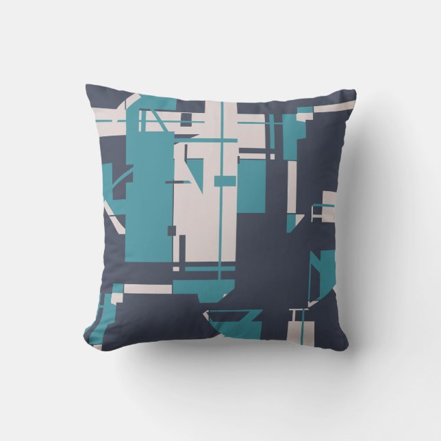 Teal Beige Charcoal Geometric Abstract Design  Throw Pillow (Front)