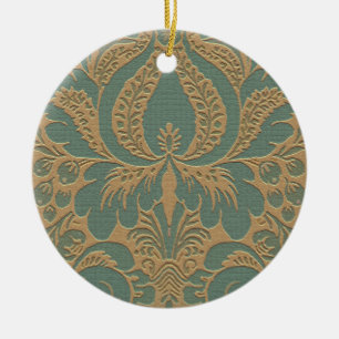 Teal Beige Damask Ornament