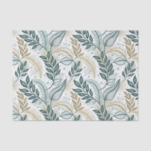 Teal & Beige Elegant Leaf Botanical Floral Pattern Tissue Paper