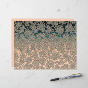Teal Beige Succulent Floral Metallic Pattern