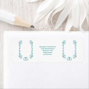 Teal Bell Scrollwork Design Wedding Return Address