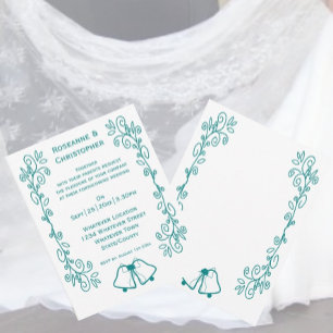 Teal Bells Scrollwork Design Wedding Invitation