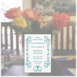 Teal Bells Scrollwork Design Wedding Save The Date