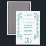Teal Bells Scrollwork Design Wedding Save The Date Magnet<br><div class="desc">Wedding save the date magnet bells design. Customise this teal coloured wedding save the date magnet with your wedding details. Should you require any help with customising then contact us through the link on this page. Teal coloured bells design personalised wedding save the date magnet</div>