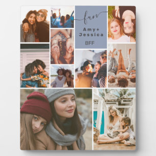 Teal Best friends bff script 10 photo collage grid Plaque