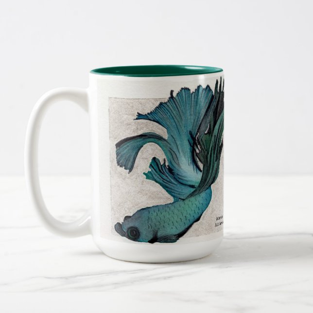 Teal Betta Fish Personalize Large Coffee Mug (Left)