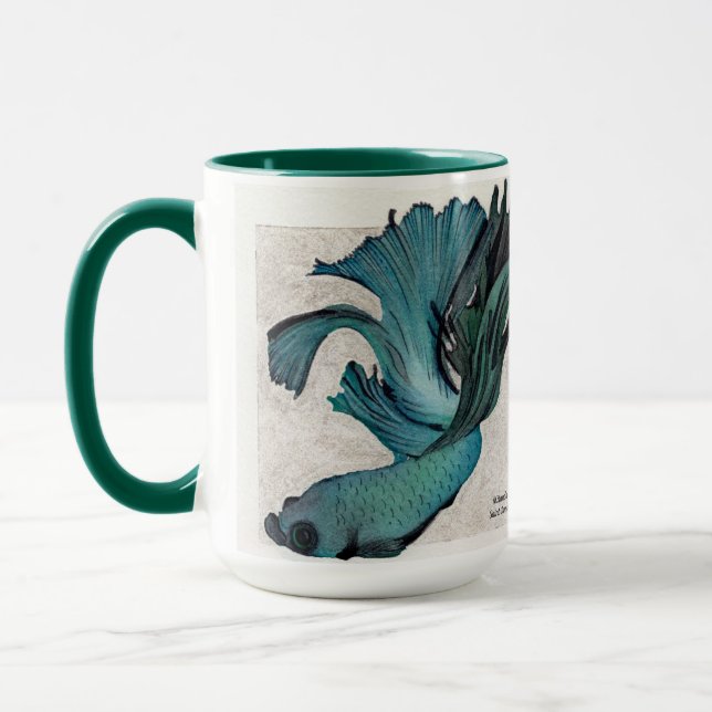 Teal Betta Fish Personalize Large Coffee Mug (Left)