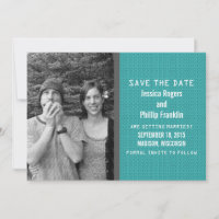 Teal Binary Code Photo Save the Date Invite