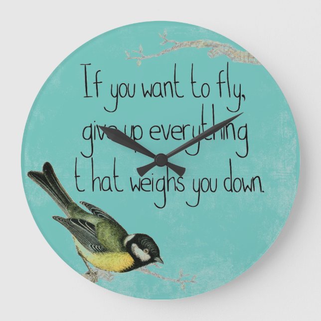 Teal bird  wall clock  Motivational inspirational (Front)