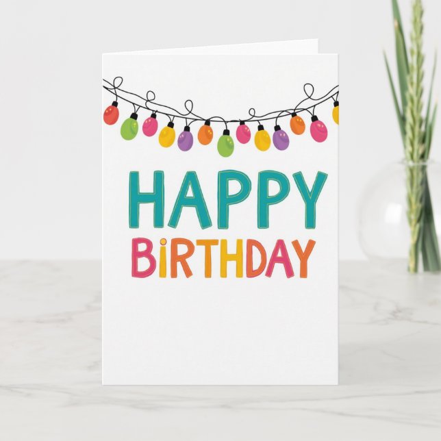 Teal Birthday Letter Lights Card (Front)