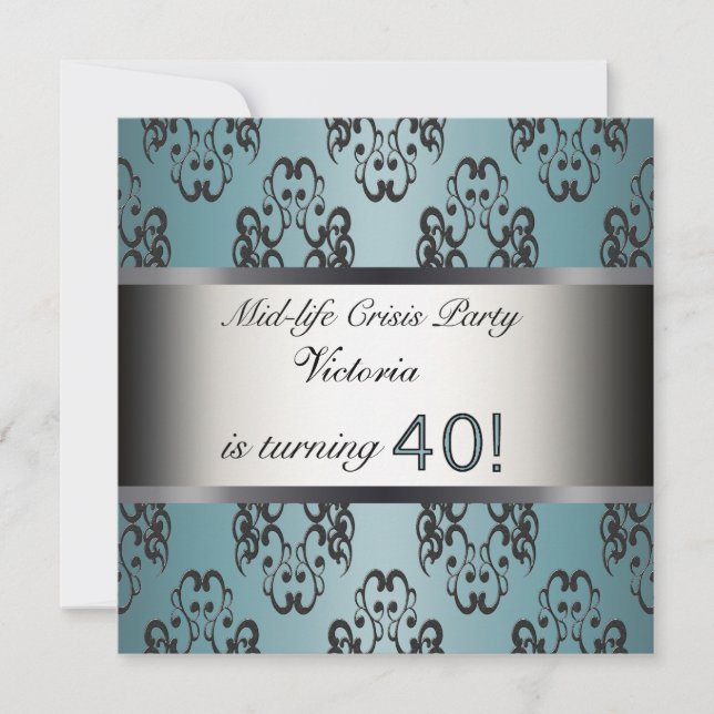 Teal Black 40th Birthday Party Invitation (Front)