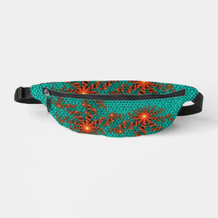 Teal Black Abstract Mandala Pattern Fanny Pack