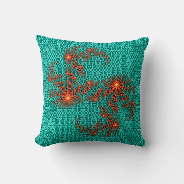 Teal Black Abstract Mandala Pattern Throw Pillow (Front)