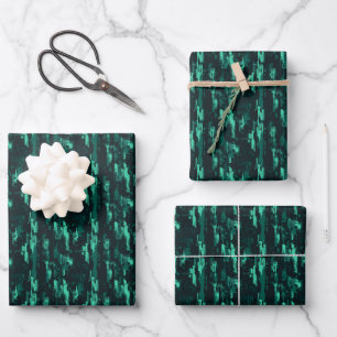 Teal & Black Abstract Paint  Wrapping Paper Sheet