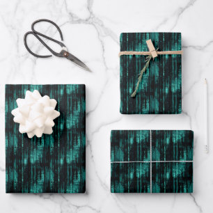 Teal & Black Abstract  Wrapping Paper Sheet