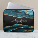 Teal Black and Gold Agate, DIY Name & Monogram Vs2 Laptop Sleeve<br><div class="desc">A Trendy design of Teal,  Black and Gold Agate. Personalize your name,  initials or message in gold and white text. Version 2.</div>