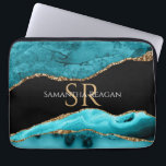 Teal Black and Gold Agate, DIY Name & Monogram Vs3 Laptop Sleeve<br><div class="desc">A Trendy design of Teal,  Black and Gold Agate. Personalize your name,  initials or message in gold and white text. Version 3.</div>