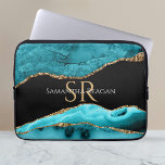 Teal Black and Gold Agate, DIY Name & Monogram Vs3 Laptop Sleeve<br><div class="desc">A Trendy design of Teal,  Black and Gold Agate. Personalize your name,  initials or message in gold and white text. Version 3.</div>